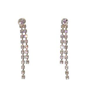 Vintage Long Crystal Drop Earrings, Post Back Glam, Wedding Sparkle, Prong Set